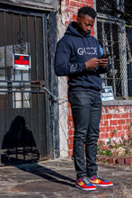 Load image into Gallery viewer, LISTEN, LEARN, & LOVE PREMIUM HOODIE (NAVY BLUE)