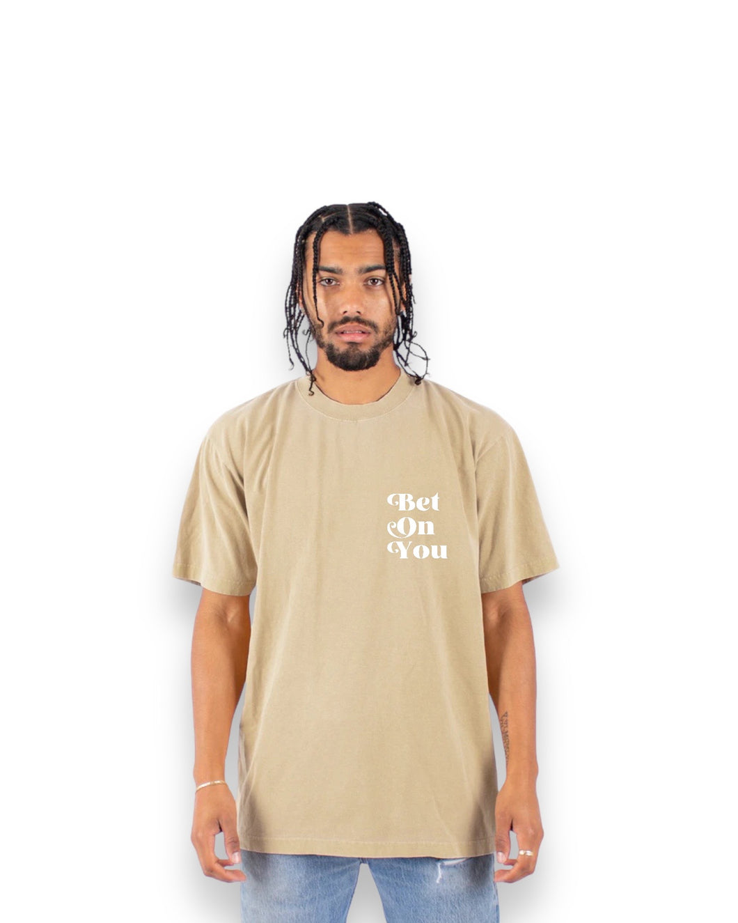 BET ON YOU. VINTAGE TEE (OVERSIZED) - WASHED CLAY + CREAM
